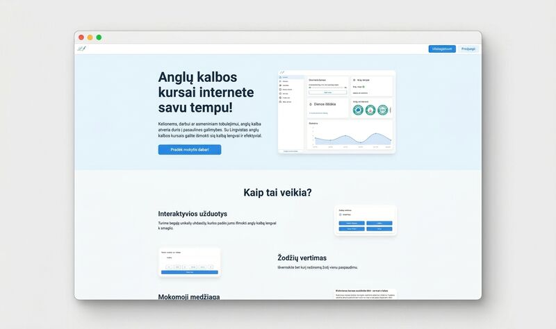 lingvistas.lt svetainės ekrano nuotrauka - anglų kalbos mokymosi platforma